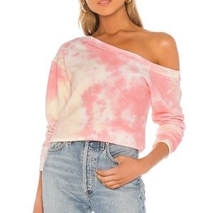 Ashtyn Off Shoulder Sweatshirt in Pink Tie Dye